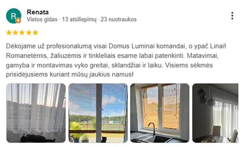 Renatos atsiliepimas: „Dėkojame už profesionalumą visai Domus Lumina komandai, o ypač Linai!“