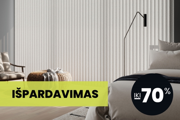  Vertikalios žaliuzės su išparduodamais audiniais iki 70% pigiau