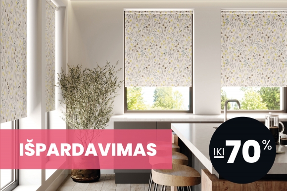 Roletai su išparduodamais audiniais iki 70% pigiau