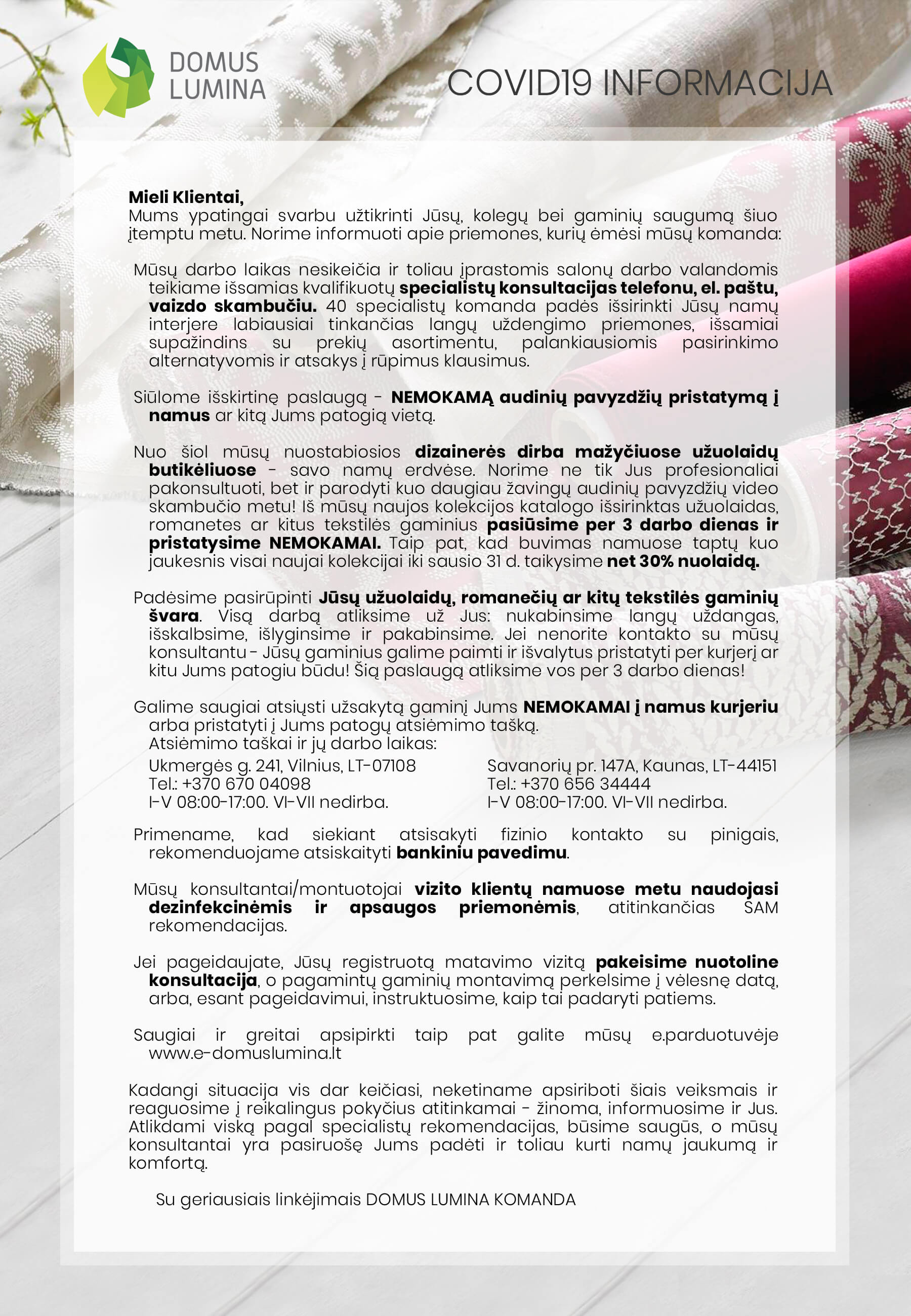 Covid-19 informacija klientams